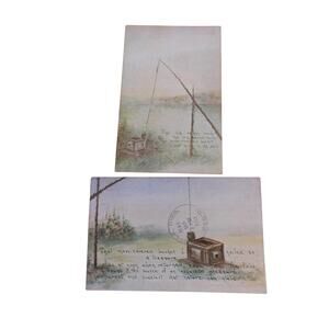 Postcards Vintage c1912-1913 Fishing Set of Two